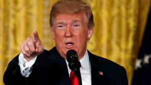 FILE - In this Monday, June 18, 2018, file photo President Donald Trump speaks during a meeting of the National Space Council in the East Room of the White House in Washington. Trump will be in Las Vegas on Saturday, June 23, 2018, to headline the Nevada Republican Party's annual convention and appear at a fundraiser with Nevada Republican Sen. Dean Heller, Nevada officials confirmed Monday, June 18. (AP Photo/Evan Vucci, File)